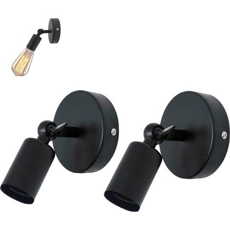 Applique murale vintage 2 pièces en métal noir, support E27 Edison réglable, lampe intérieure orientable, bras pivotant industriel, classe énergétique A++ (1/5)