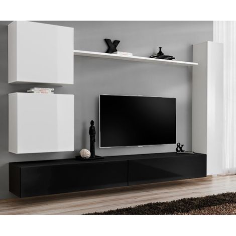 Meuble TV Mural Design "Switch VIII" 280cm Blanc & Noir (1/5)