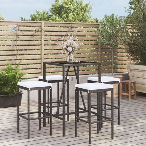 5-tlg. Gartenbar-Set mit Kissen Schwarz Poly Rattan (1/5)