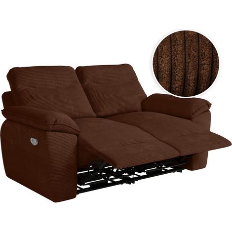Loungitude – Canapé relax électrique 2 places en velours côtelé – Commande électrique – Prise USB intégrée – Fabrication européenne