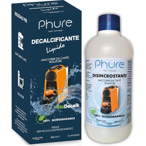PHURE BIO DECALK Decalcificante Universale Naturale Disincrostante Concentrato Universale per tutti gli elettrodomestici Compatibile con tutte le macchine da caffè, bollitori 500ml (1/4)