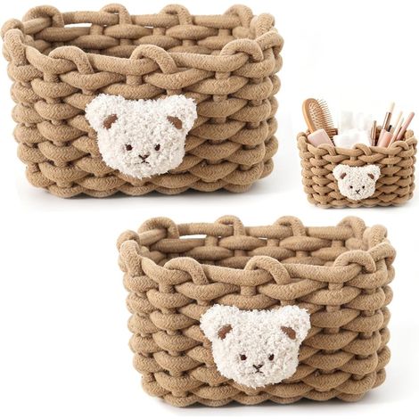 Stück Aufbewahrungskorb Geflochten Baumwolle Strickkorb, 20x15x13 cm, Organizer Klein Körbchen mit Bärenmotiv Aufbewahrungskorb, Körbe Schateln für Babyzimmer Schlafzimmer Wohnzimmer (Braun) (1/5)