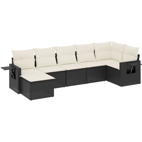 Maison Exclusive - Salon de jardin 7 pcs avec coussins noir résine tressée (1/3)