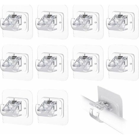 Lot de 10 supports de tringle à rideaux transparents, sans perforation, auto-adhésifs, pour fixation de tringles à rideaux (1/5)