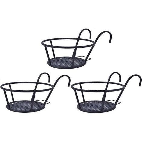 Paniers suspendus en fer forgé, support pour plantes d'extérieur, étagère à fleurs, rail métallique, support pour plantes de balcon - Lot de 3 (1/5)
