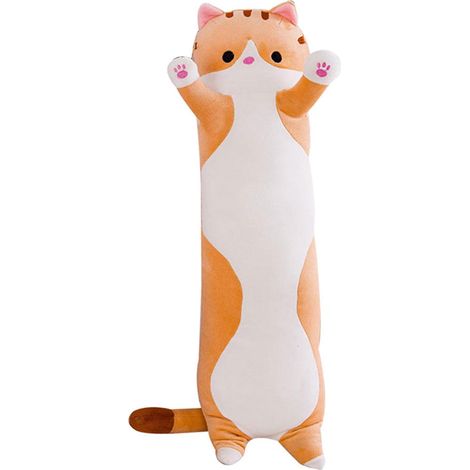 Filiyano-Coussin de corps en peluche chat, doux et rembourré de polyester, long, pour enfants et adultes, pour canapé et lit, marron, 70 cm x 70 cm (1/4)