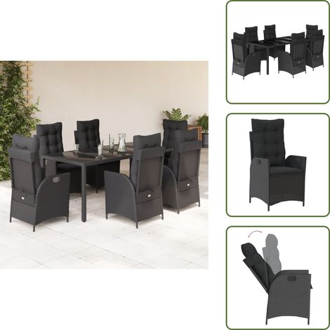Coussin de siège - vidaXL Ensemble à manger de jardin coussins 7pcs Noir Résine tressée - Coussin de dossier (1/5)