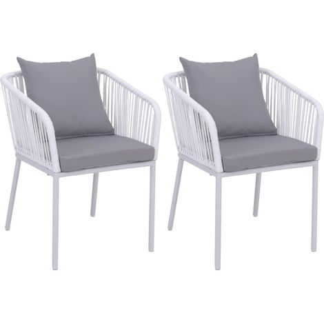 [NEUWERTIG] 2er-Set Gartenstuhl HHG-616, Outdoor Armlehne, wetterfest Aluminium Seilgeflecht Rope hellgrau, Kissen hellgrau