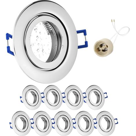 4x Spot LED Encastrable IP65 Cadre Avec Douille GU10, Spots de plafond en Fer Nickel brossé, Rond plat Spots Salle de bain spot cadre d'encastrement 68mm pour extérieur- intérie (1/5)
