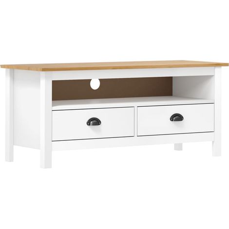 Meuble TV Hill Range Blanc 110x40x47 Bois de pin solide 2 (1/4)