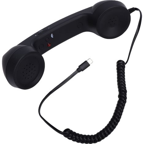 Cuffie telefoniche retrò di tipo C, cuffie portatili con filo, microfono e altoparlante per chiamate in conferenza, nere. (1/5)