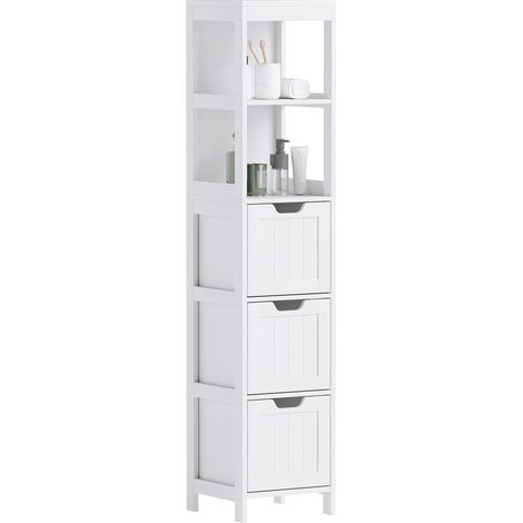 Meuble salle bain hydrofuge 2 étagères 3 tiroirs rangement pratique finition blanc