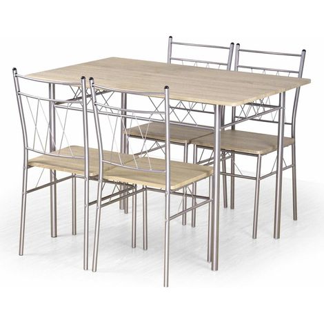 Conjunto de mesas y sillas para comedor Houston 1251, Roble Sonoma + Plata, 75x70x110cm, Diámetro: 0, Número de asientos: 4, Estilo: Contemporary