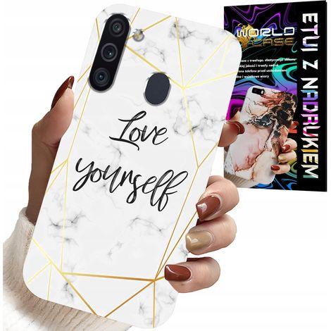 Coque pour Samsung Galaxy A21 - marbre blanc avec bordures dorées - Je t'aime (1/5)