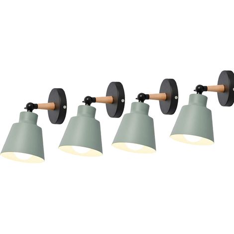 4er Wandleuchte Holz, Moderne Wandlampe Innen mit Metall Lampenschirm, Wandstrahler Art Licht Decor für Wohnzimmer Schlafzimmer (Grün)
