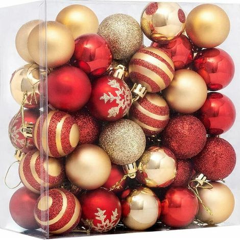 Bolas de Navidad, 50 piezas de bolas de Navidad para decoración de árbol de Navidad con bola de Navidad roja y dorada, bolas de Navidad para decoración de árbol de Navidad con cordón para (1/5)