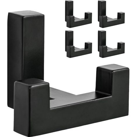 CCYKXA 5 Pack Square Coat Hooks, For Kitchen, Bedroom, Bathroom and Other Family Scenes - Black Wall Mounted Adhesive Hook, 5 Pack Towel Racks - For Clothes (1/5)