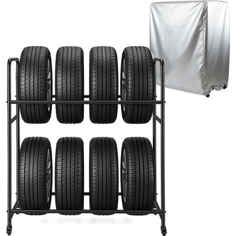 TolleTour Reifenregal mit Rollen, 2 Bremsrollen, für bis zu 8 Reifen, 180 kg Traglast, höhenverstellbar in 3 Stufen, bis 240 mm, inklusive Hülle (1/5)