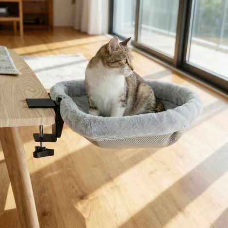 Table de lit créative semi-circulaire pour chat - Hamac de bureau doux et peu encombrant - Avec pince antidérapante (1/5)
