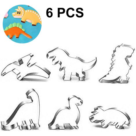Emporte-pièces dinosaure, emporte-pièces à fondant pour enfants, ensemble d'emporte-pièces en acier inoxydable, emporte-pièces dinosaures, 6 pièces