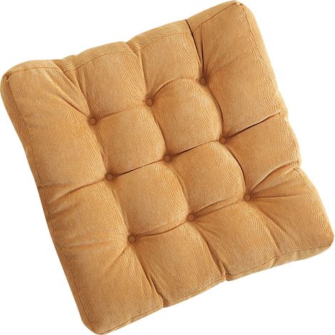 Coussin assise carré uni velours côtelé mousse mémoire forme tapis tatami sol pour chaise repas cuisine maison jaune 50x50 cm 1 pièce (1/4)