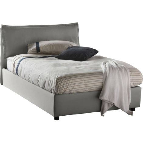 Talamo Italia Quadratisches und halbes Bett Agata, Containerbett mit Stoffbespannung, 100% Made in Italy, Frontöffnung, inklusive Matratze 120x200 cm, Grau