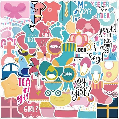 BEBUSINGOTO 52 pièces autocollants de genre de bébé, autocollants de révélation de genre autocollants imperméables, pour les décorations de révélation de genre jeux de révélation de genre (1/5)
