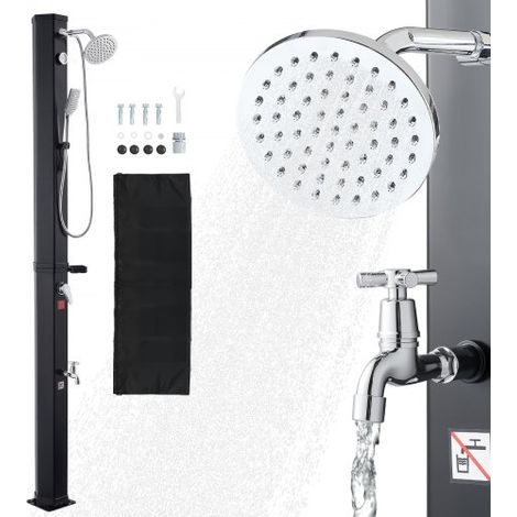 Solardusche 40 L, Gartendusche 2290 mm, Außendusche, mit Hand-& Fußarmatur, Warm- & Kaltwasserregulierung, Pooldusche max. 60 °C, Campingdusche für Garten, Poolbereich, Strandpool, Schwarz (1/5)