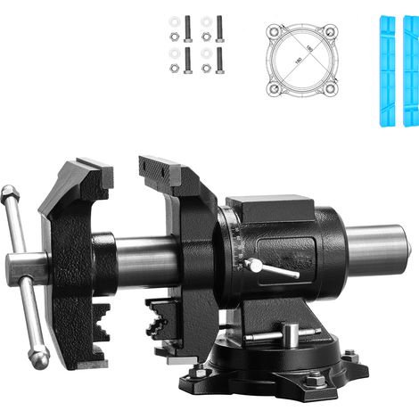 Mophorn Tornillo de Banco de Trabajo con Base y Cabezal Giratorios de 360°, en Hierro Fundido Esferoidal, Ancho de Mordaza de 140 mm, Profundidad de Sujeción de 70 mm, Apertura de Mordaza de 125 mm (1/5)
