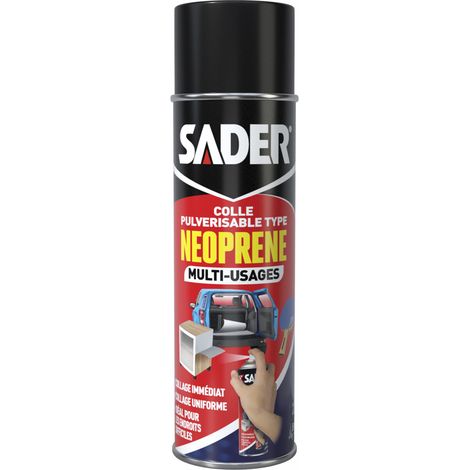 Colle néoprène pulvérisable 200ml – Collage ultra-résistant pour bois, métal, textile – Prise rapide en 10 secondes – Application sans coulure – Sader
