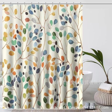 Cortina de ducha impermeable de 180x200cm, poliéster grueso, antimoho, lavable a máquina, con estampado floral para baño. (1/4)