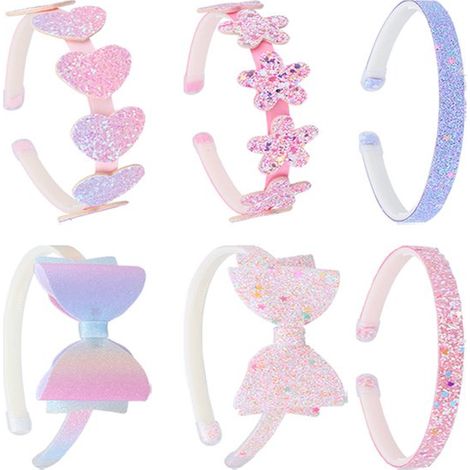 6 piezas de diademas con lazo brillante para niñas, diademas con corazones y estrellas para niñas pequeñas y adolescentes, varios colores 4 (1/5)