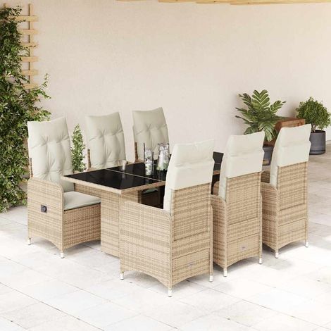 Ensemble de bistro de jardin 7 pcs-Salon de jardin bistro coussins beige poly rotin 203327 (1/5)