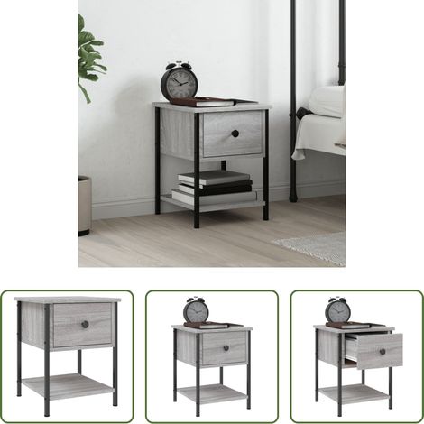 vidaXL Table de chevet avec pieds réglables -  Table de chevet sonoma gris 34x35,5x45 cm bois d'ingénierie (1/5)