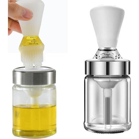 Dispensador de aceite de oliva 2 en 1, botella de vidrio con brocha para untar, ideal para asar a la parrilla, cocinar pescado, hornear, barbacoa, untar y repostería. (1/4)
