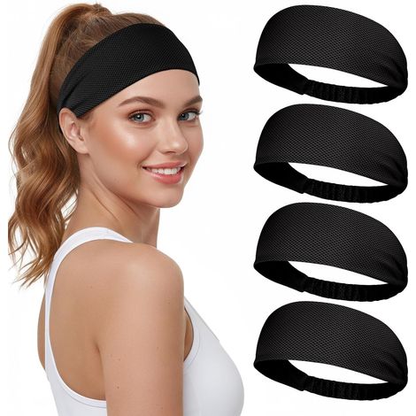 Bandeau Cheveux Femme Refroidissement Sport - 4 Pièces - Bandeaux Élastiques Antidérapant Absorbant La Transpiration Et Respirant pour Yoga, Running, Fitness, Cyclisme (1/5)