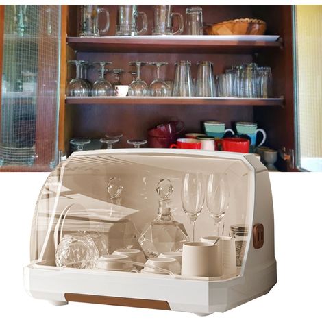Multifunktionaler Aufbewahrungsorganizer, Tassenständer, Abtropfgestell für Becher, staubdichter Glas-Teetassenhalter mit Deckel und Abtropffläche, groß, braun (1/5)