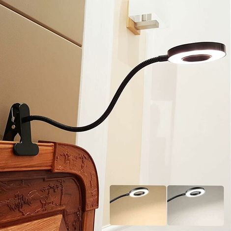 USB 6W LED Clip Reading Lamp for Laptop Book Piano Headboard Desk Eye-Care 2 Switchable Light Colors Adapter Included Black (1/5)