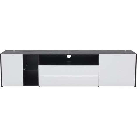 Meuble TV 180 x 40 x 45 cm en panneaux de particules avec éclairage LED, 2 tiroirs et 2 armoires, noir et blanc (1/5)