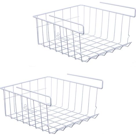 panier de rangement sous tablette, Paquet de 2 Panier de Rangement en Fil métallique pour Cuisine, Bureau, Garde-Manger, Salle de Bain, Armoire