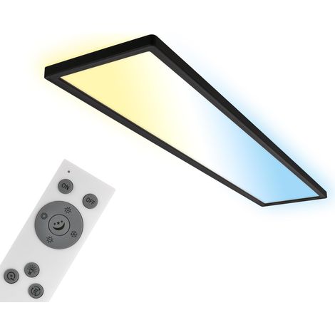Plafonnier LED 98cm à lumière indirecte, plat, intensité lumineuse variable, CCT, lampe LED, lampe de salon, panneau LED, lampe de cuisine, lampe de chambre, 98x20x3 cm, noir (1/5)