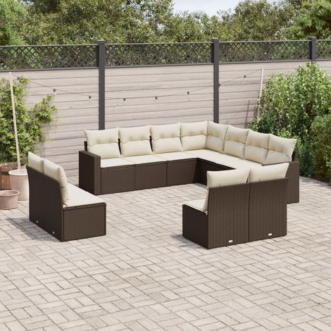 Set de sofás de jardín 11 pzas cojines ratán sintético marrón vidaXL (1/3)