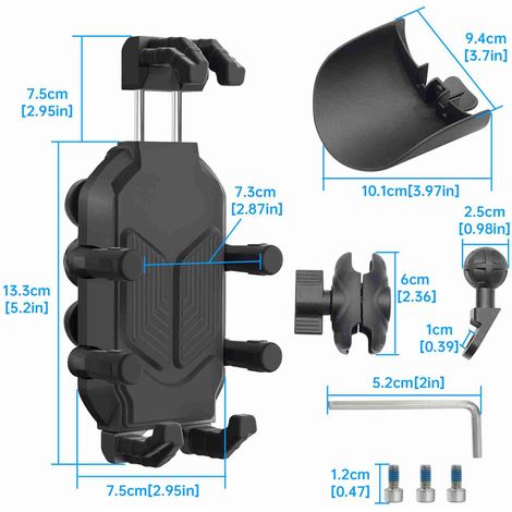 Supporto per cellulare da moto, rotazione a 360 gradi, in lega di alluminio e morsetto per specchietto in nylon. (1/5)