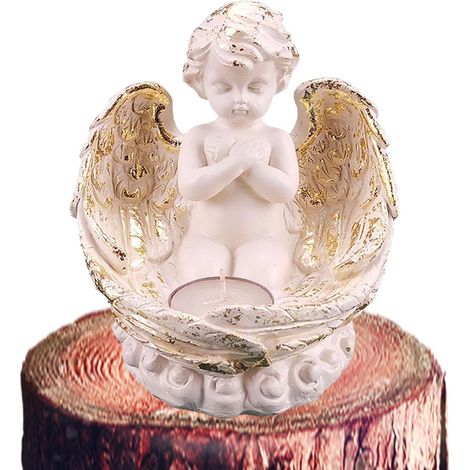 Bougeoirs Ange - Bougeoirs votifs de Statue d'ange de chérubin Vintage avec Colonne Romaine - Sculpture décorative d'ange d'église pour Le décor Nuptial de baptême de Douche de bébé (1/5)