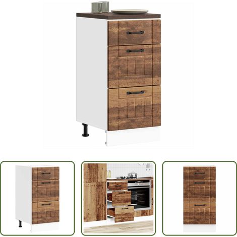 Küchenmöbel - Küchen-Unterschrank Lucca Altholz-Optik Holzwerkstoff (1/5)