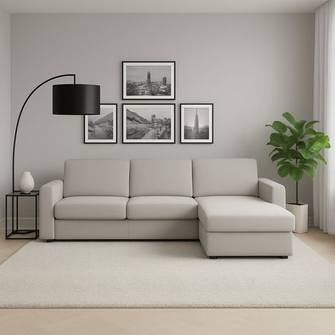 Talamo Italia Sofá fijo Nicoletta, Sofá de esquina, 100% Made in Italy, Sofá Sala de estar, con contenedor reversible Peninsula, en tela acolchada, con reposabrazos estándar, Cm 280x95h90, Gris, con e (1/5)