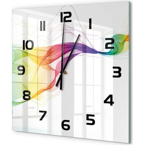 Grande Horloge Murale Carrée Déco Salon Verre Trempé Silencieuse Design Contemporain Abstraction colorée 60x60 cm (1/5)