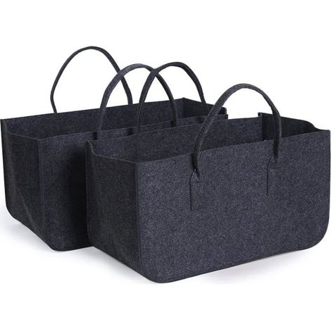 Sac Porte Bûches, 2pcs Panier à Bûches de Cheminée, Panier à bois de Chauffage, Sac de Rangement (Gris, 50 x 25 x 25 cm) (1/5)