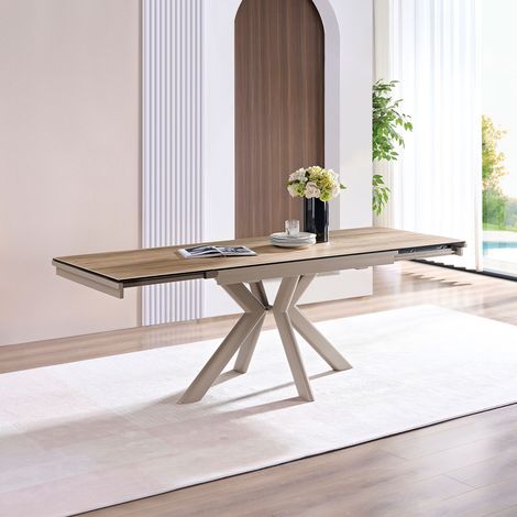 Table à manger extensible 120/170/220 cm en céramique sable - ELYOR (1/3)
