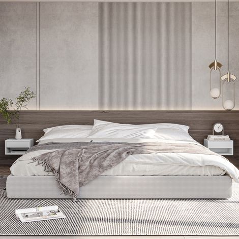 2er-Set Hängenachttische mit Schublade fürs Schlafzimmer, 37 x 32 x 21 cm, Weiß